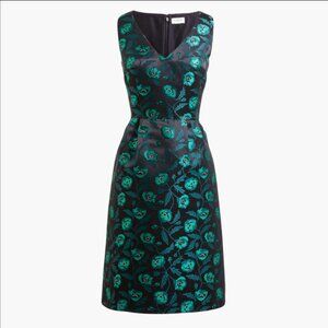 J. Crew Jacquard V-Neck Cocktail Party Dress Festive Floral Fit & Flare Sz 8